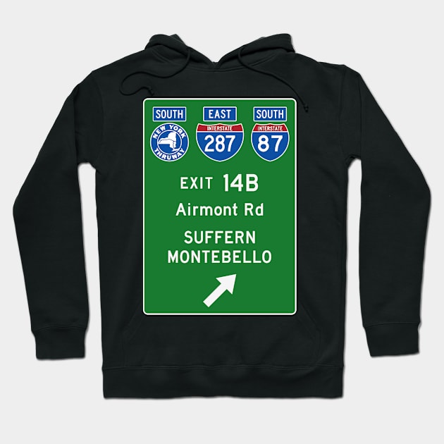 New York Thruway Southbound Exit 14B: Suffern Montebello Airmont Rd Hoodie by MotiviTees